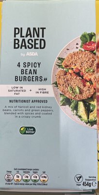 Asda Vegetarian & Vegan 4 Spicy Bean Burgers pack