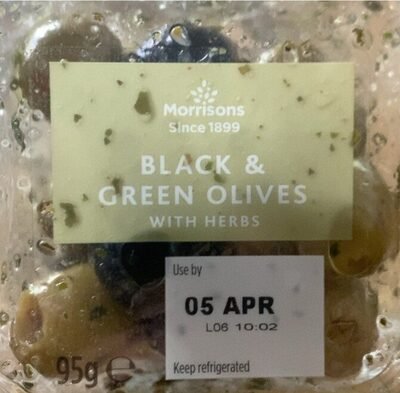 Morrisons Black & Green Olives with Herbs 100g pack